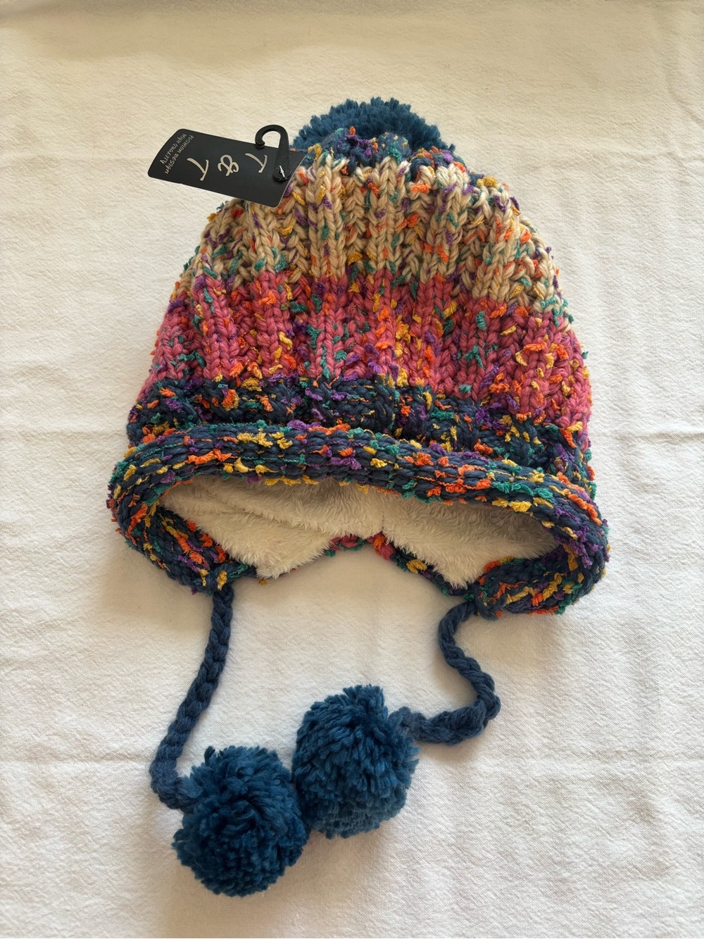 Kids/ adults Multicolor Knit Pom Pom Hat - Cozy Earflap Beanie